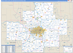 Omaha-Council Bluffs Metro Area Wall Map Basic Style 2026